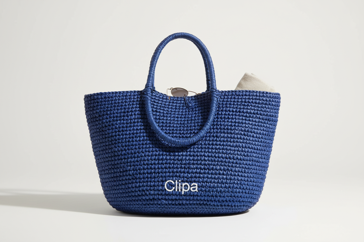 Clipa (XXL) Raffia Beach Tote Bag blue