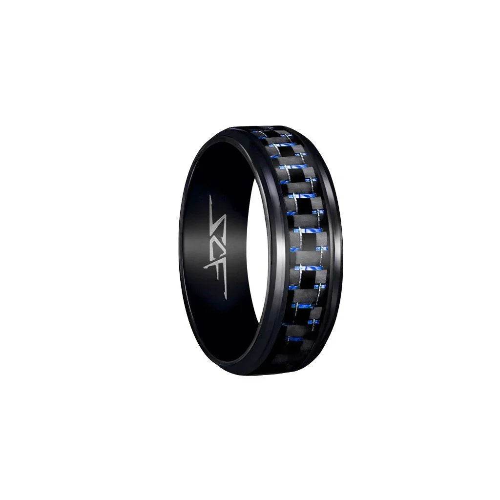 slate-real-blue-laced-carbon-fiber-ring-black-ring-cuff-manu-848090 - Apparel's Nest 